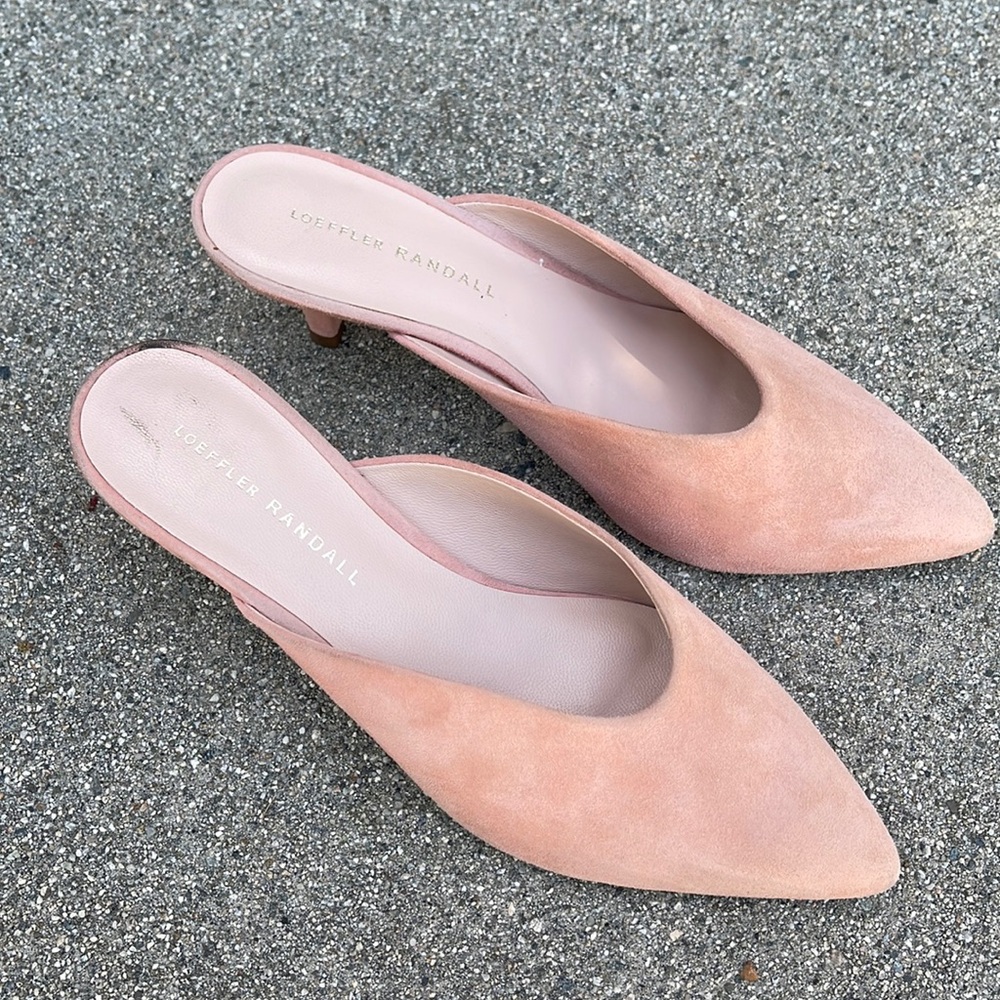 Loeffler Randall peach blush suede Juno mules size 7.5